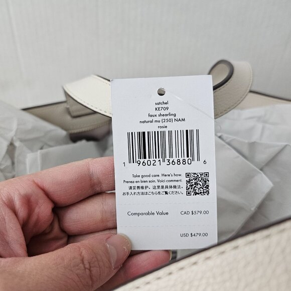 Women's Kate Spade Rosie Satchel Tote Faux Shearling Fur Bag Natural Color - Picture 10 of 14